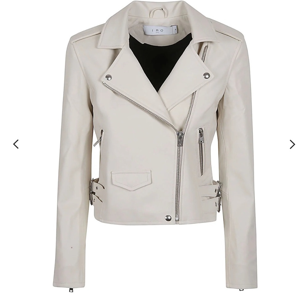 IRO Cream Leather Biker Jacket with Asymmetrical Zipper and Notched Lapel